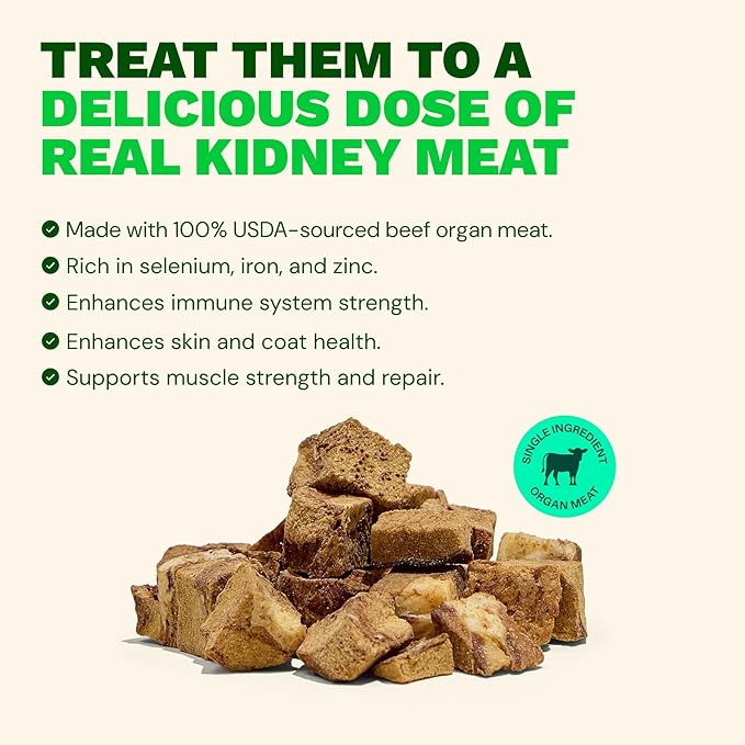 Get Joy Freeze Dried 100% Beef Kidney Dog Treats, 4oz | Single Ingredient Organ Meat, High Protein Raw Dog Food Topper, Snack & Training Rewards | Grain Free, Gluten Free, Filler Free