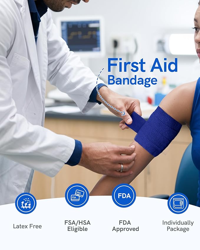 FriCARE Self Adhesive Bandage Wrap, Medical Tape in First Aid Kit, Cohesive Bandages for Wounds Sport Vet, 2 inches X 5 Yards 6 Rolls, Neon Surge