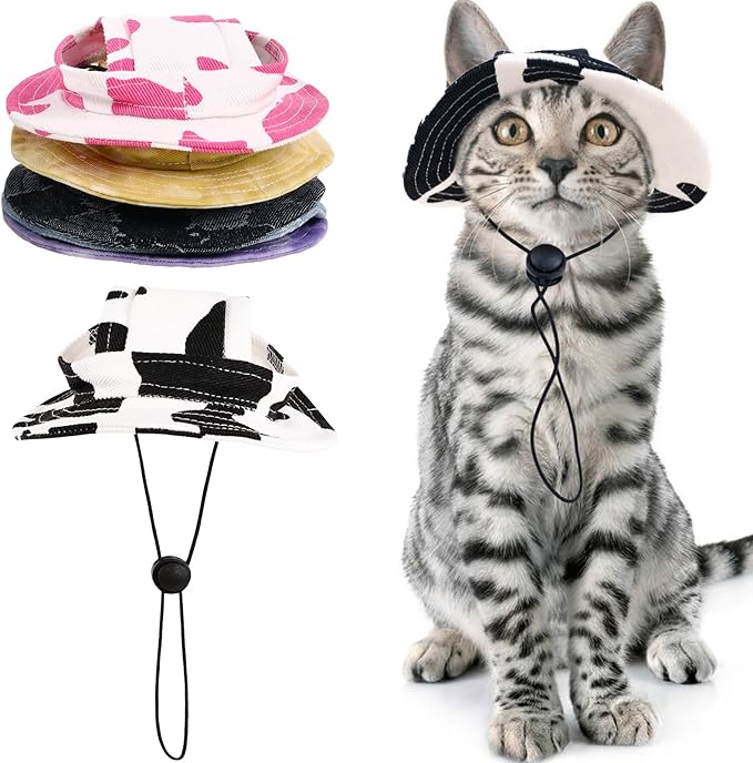 QBLEEV Cat Hats for Cats Only, Sphynx Hat with Ear Hole, Hairless Cat Cowboy Hats for Birthday Party Halloween, Kitten Headwear Sun Sombrero Caps, Chihuahua Sunscreen Baseball Outdoor Climbing Cap