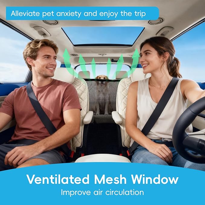 Dog Car Seat Cover for Pets Back Seat Cover for Dogs Hammock Nonslip Scratchproof Backseat Pet Protector Mat with Mesh Visual Window & Pockets for Cars Trucks SUVs -Black