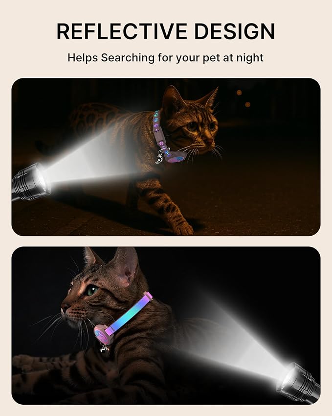 Cat Collar with Airtag Holder, 2 Pack Waterproof Breakaway Kitten Collar for Apple AirTag GPS Tracker, Adjustable Cat Collar with Buckle, Bell & Reflective Pattern for Cats, Kittens, Pink (8-11")