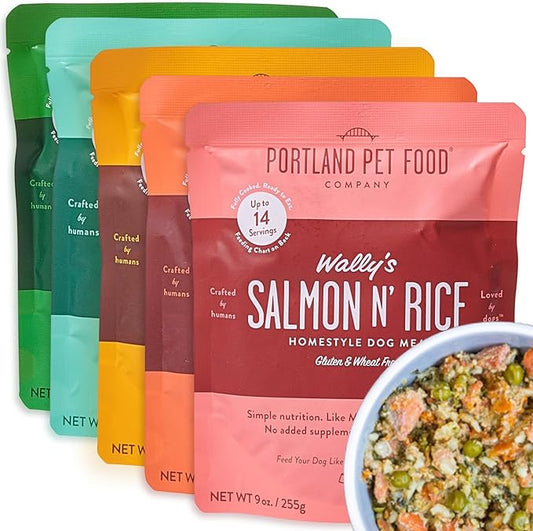 Portland Pet Food Company Fresh Dog Food Pouches - Human-Grade Topper Mix-Ins & Wet Pet Meals - Small & Large Breed Puppy & Senior Dogs - Gluten-Free Meal Toppers, Made in The USA - 5 Pack Variety
