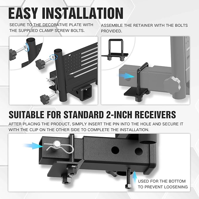 for Trailer Hitch Flag Pole Holder for 2-Inch Receiver, Heavy Duty Hitch Mount Flagpole Bracket with License Plate Holes, Fits Truck SUV RV Pickup Camper, Tow Hitch Flag Mount for Parade Camping