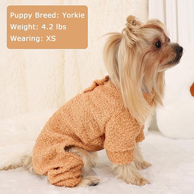 Dog Sweaters for Small Dogs Winter Dog Pajamas Sized Dogs Boy Girl Fleece Pet Clothes Puppy Outfit 4 Legs Jumpsuits for Chihuahua Yorkie Cat Apparel (Khaki, Medium)