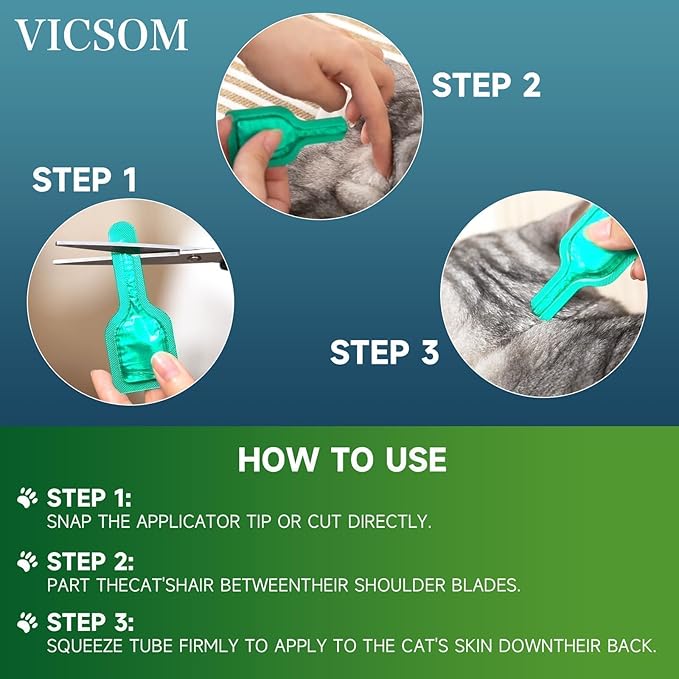 VICSOM Flea Treatment for Cat Flea and Tick Prevention for Cats Kitten, 6-Month Supply, Cat Flea Treatment & Control, Repellent, Fast Acting Topical Drops for Cats, Over 1.5 lbs, 24-Hour Protect