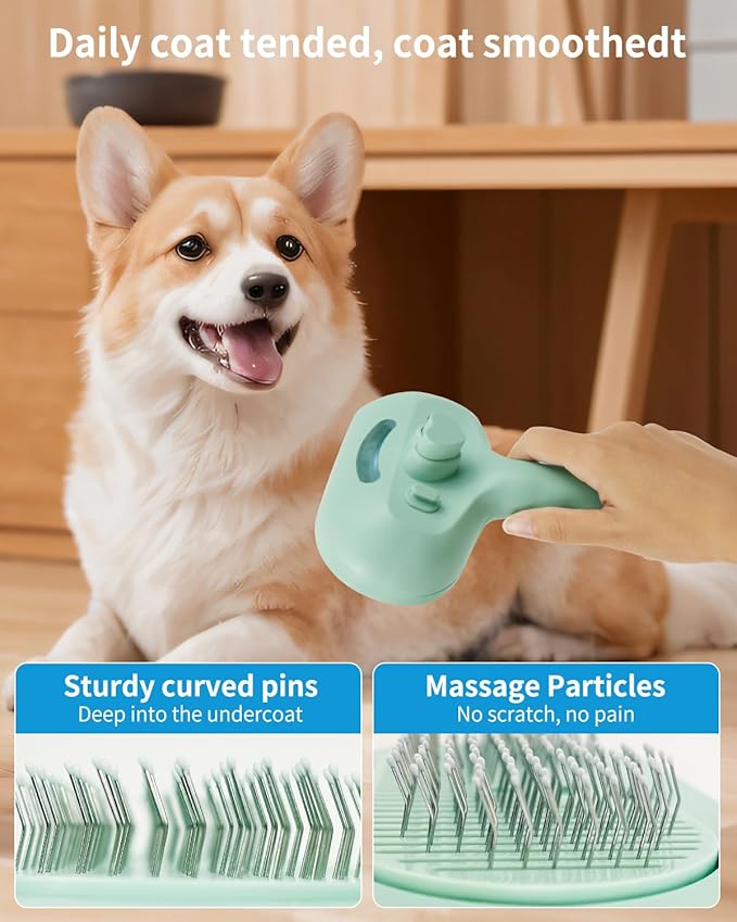 Dog Steam Brush 5 in 1 Cat Brush with Steam and Release Button Grooming Tool for Indoor Pets Cat Hair Removal Shedding Water for Small Animals Long Short Haired(GREEN)