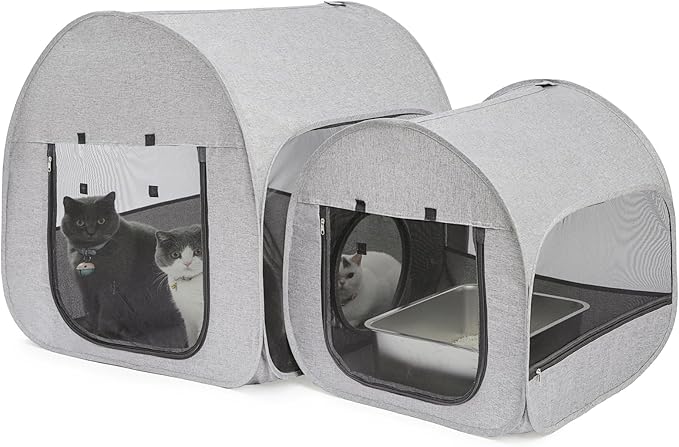 LUCKITTY Portable Cat Playpen, Delivery Room, Enclosure, Postoperative Recovery, House Design for Better Standing, Foldable Pet Tent for Indoor and Outdoor Use, Cat Houses & Condos Light Gray