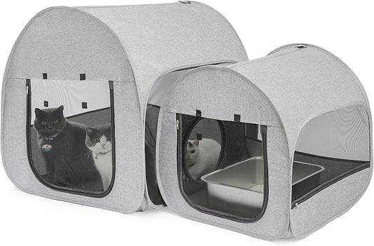 LUCKITTY Portable Cat Playpen, Delivery Room, Enclosure, Postoperative Recovery, House Design for Better Standing, Foldable Pet Tent for Indoor and Outdoor Use, Cat Houses & Condos Light Gray