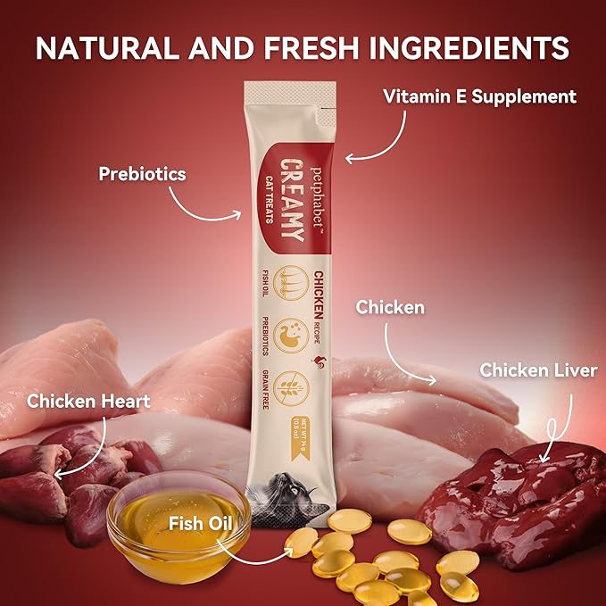 PETPHABET Lickable Cat Treats, Creamy Puree Wet Kitten Treats Chicken Recipe, Squeezable Paste Cat Snacks, Grain-Free Kitty Treat, High Protein Squeeze Up Tubes for Cats (0.5 oz x 20 Counts)