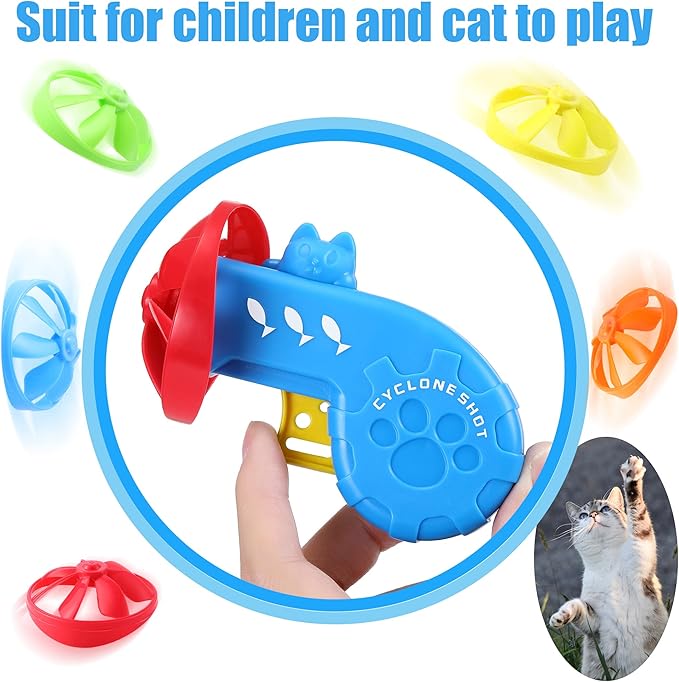 Sumind 18 Pieces Interactive Cat Fetch Tracking Toys With 5 Colors Flying Propellers for Indoor Pet Kitty Training Chasing (Blue Cat Theme Design)