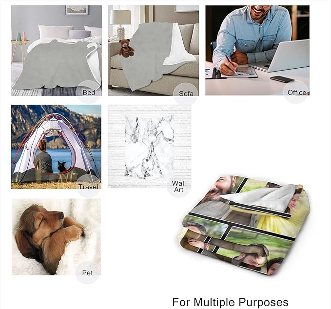 Custom Blanket with Photo, Customized Collage Blankets Personalized Gift for Lover/Kids/Friends/Family, Customizable Throws Picture Souvenir for Gathering/Birthday/Travel/Christmas/Wedding