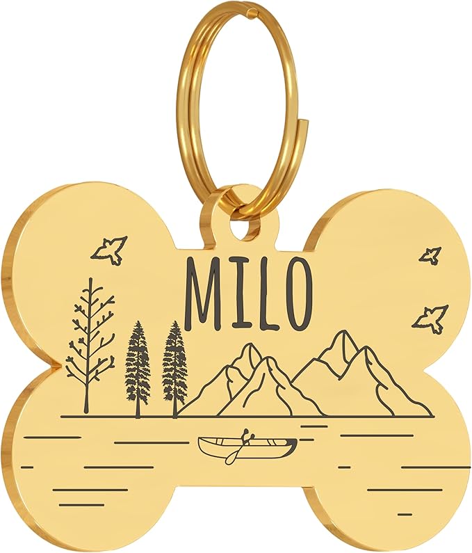 PawFurEver Engraved Dog and Cat Tags - Personalized Custom Name Tags - Stainless Steel - Bone, Gold