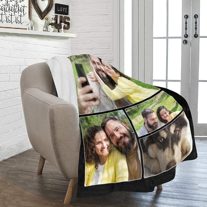 Custom Blanket with Photo, Customized Collage Blankets Personalized Gift for Lover/Kids/Friends/Family, Customizable Throws Picture Souvenir for Gathering/Birthday/Travel/Christmas/Wedding