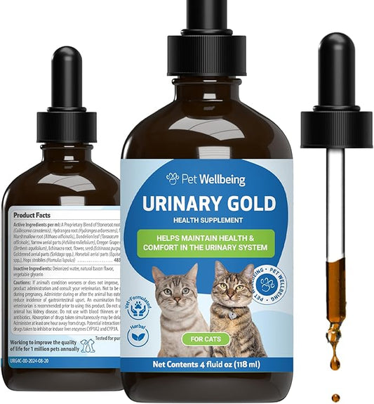 Pet Wellbeing Urinary Gold for Cats - Vet-Formulated Multi-Herb Urinary Tract Support - Feline Bladder Health & Urinary System Wellness - Holistic Cat Supplement - Liquid Formula 4 oz (118 ml)