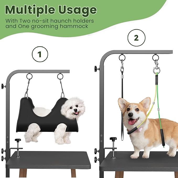 Adjustable Dog Grooming Arm with Clamps: 42" Height-Adjustable Pet Grooming Stand with Hammock and No-Sit Haunch Holders, Ideal for Home Grooming, Trimming, and Nail Clipping (Table Not Included)