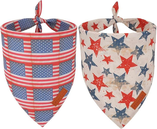 PTDECOR American Flag Dog Bandana Flag Stars Patterns, Patriotic Pet Scarf Reversible Triangle 4th of July Bandanas for Small Dogs Pets (Small)