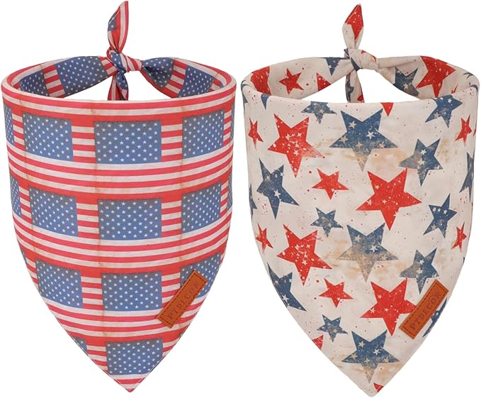 PTDECOR American Flag Dog Bandana Flag Stars Patterns, Patriotic Pet Scarf Reversible Triangle 4th of July Bandanas for Large X-Large Dogs Pets (X-Large)