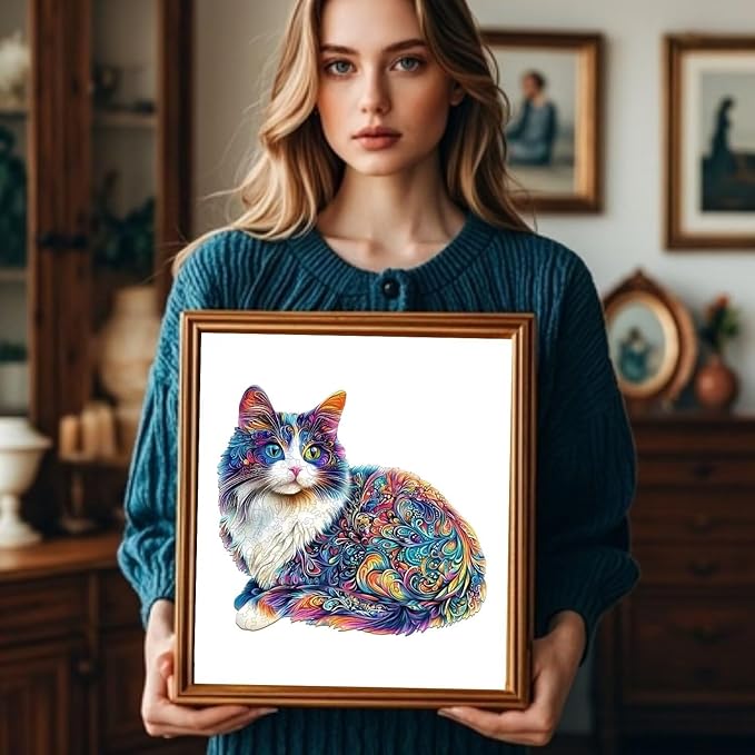 Lazy Cute Cat Wooden Puzzles 95 Pieces Puzzles Gifts for Adults 8.5x7.7in Wooden