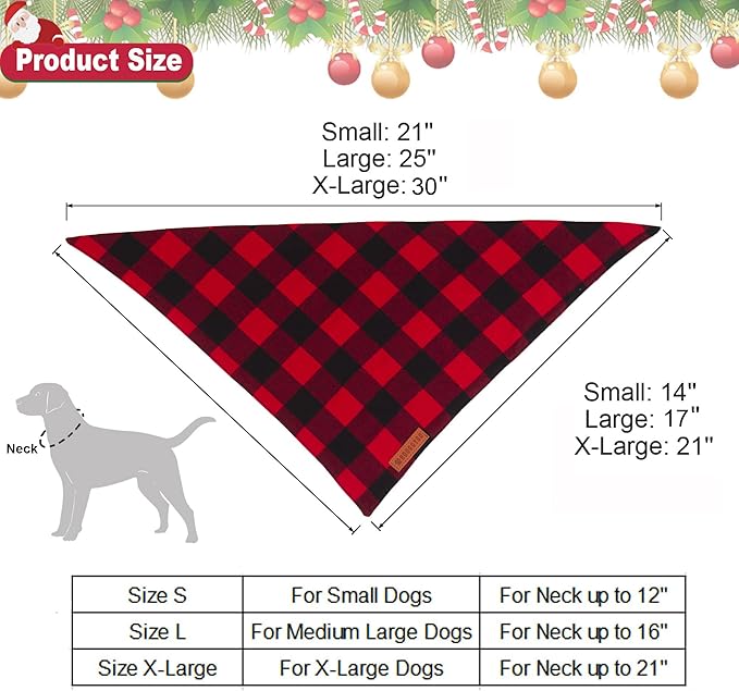ADOGGYGO Christmas Dog Bandanas 2 Pack, Premium Cotton Fabric, Multiple Sizes Offered, White Red Plaid Bandanas for Small Dogs (Small)