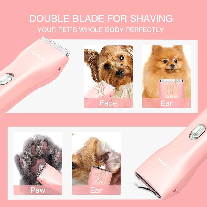 Dog Grooming Kit Clipper for Thick Coat Low Noise Cordless Cat Hair Trimmer Rechargeable Shaver Pet Grooming Tools for Small and Large Animals