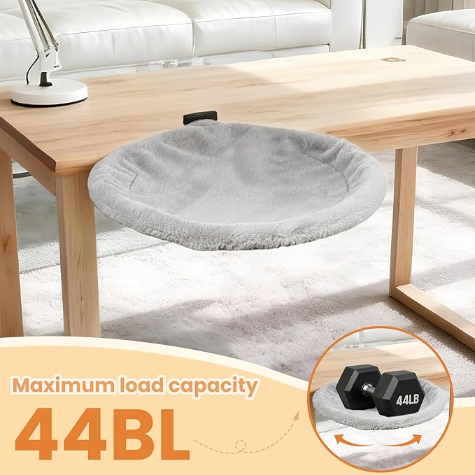 Cat Desk Bed - 360-Degree Rotation Cat Desk Hammock & Space-Saving Semi-Circular Cats Bed, Soft Faux Rabbit Fur Material, Suitable for Various Desktops, Diameter 42cm (X-Large)