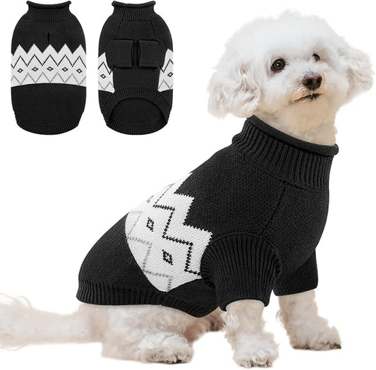 Queenmore Warm Dog Sweater, Soft Pet Knitwear, Knitted Pullover, Winter Pet Clothes for Small Medium Dogs Cats Black