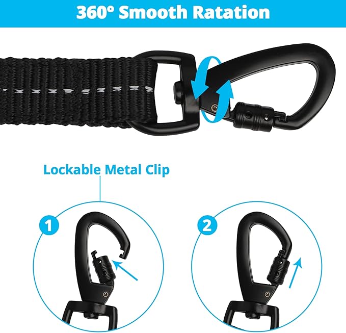 Long Dog Leash 15 FT: Heavy Duty Rope Leashes for Dogs Training with Swivel Lockable Hook Reflective Threads Bungee and Padded Handle - Dog Lead for Large Small Medium Dogs Outside Walking Hiking Blue