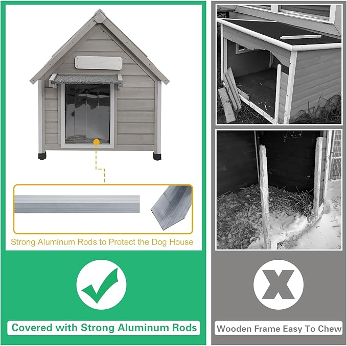PetsCosset 26" L Outdoor Dog House with Waterproof Asphalt Roof for Small to Medium Dogs,Large Wooden Indoor Dog Kennel with Anti-Chewing Metal,Oxford Cloth Window,Durable Doghouse for 1-2 Dogs