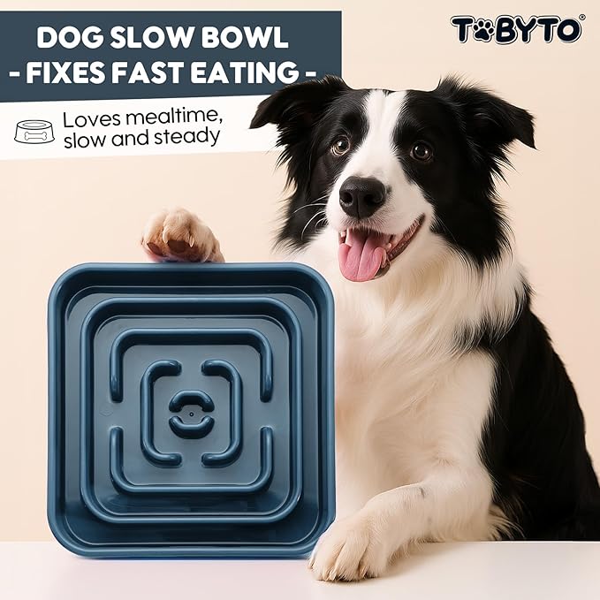 TOBYTO Slow Feeder Dog Bowls for Large Medium Breed, Anti-Choking Pet Slow Feeding Food Bowl, Non Slip Maze Puzzle Dog Feeder Bowl Prevent Bloating,Dark Blue