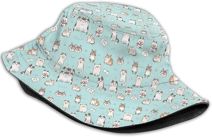 Funny Cute Cats Bucket Hats for Women Men Cartoon Pattern Fisherman Hat Packable Sun Hats