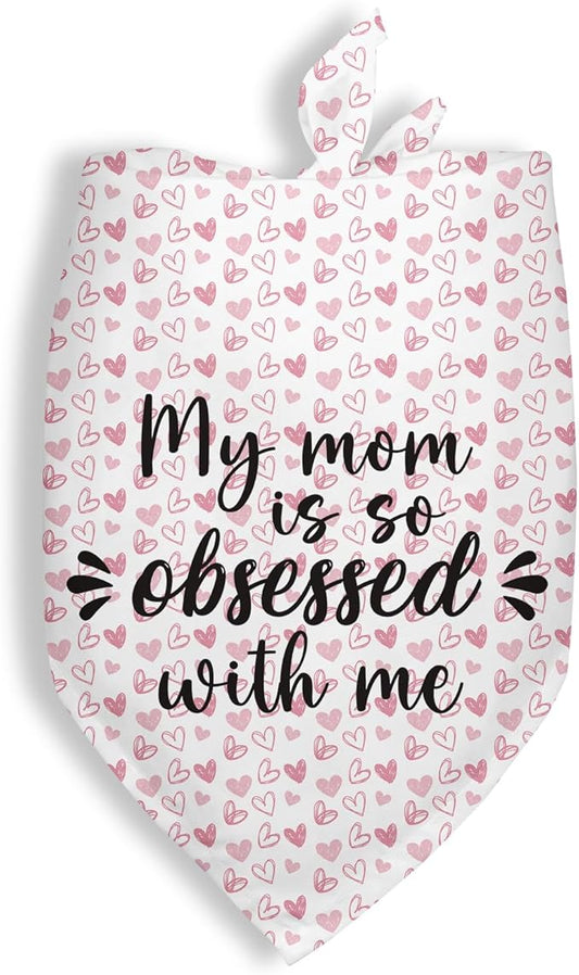 My Mom is So Obsessed with Me Mothers Day Dog Bandana Family Funny Cute Pet Dog Cat Bandana Scarf, Puppy Dog Scarf Bibs Accessories for Pet Birthday Gift - Red Plaid