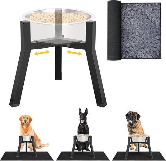 Dog Bowl Stand for Medium Large Dogs with Mat, Adjustable Width 7-10.6" Wide for Elevated Dog Bowls, Raised Food Water Bowls, 11 inch Tall Single Holder, Bowl Not Included