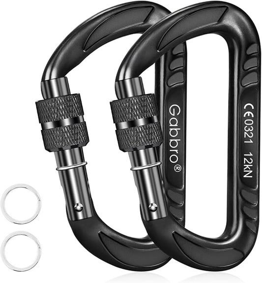 Gabbro Carabiner Clips Heavy Duty, | Wiregate Snap, Screw Locking, Aluminum, Lightweight Caribeener | for Hammock, Hiking, Camping, Water Bottle, Dog Leash Harness, Keychains