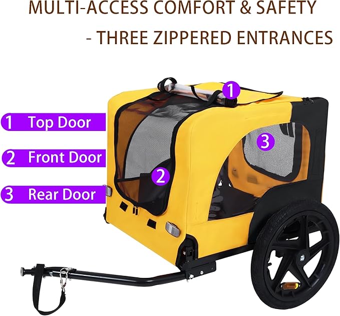 Collapsible Dog Bike Trailer for Small & Medium Pets - 16" All-Terrain Wheels, Universal Hitch, Quick Release & Non-Slip Floor - Internal Leash, Bicycle Accessories