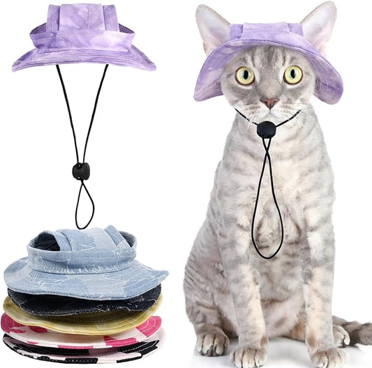 QBLEEV Cat Hats for Cats Only, Sphynx Hat with Ear Hole, Hairless Cat Cowboy Hats for Birthday Party Halloween, Kitten Headwear Sun Sombrero Caps, Chihuahua Sunscreen Baseball Outdoor Climbing Cap