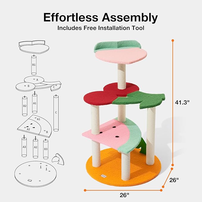 VETRESKA 41.3 Inches Multi-Level Cat Tree Cat Tower with Fruit-Shaped Platform and Sisal-Covered Scratching Posts, Indoor Cats Furniture for Large Cats Kittens