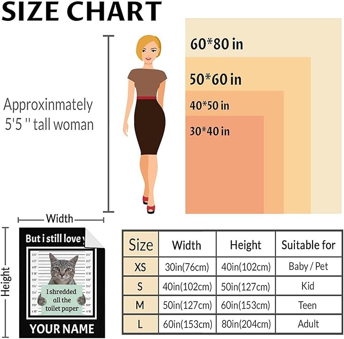 Personalized Cat Blanket Gifts with Name - 60"x80" Cute Throw Blanket for Adults Kids - Black Soft Plush Throws for Bed, Couch & Travel