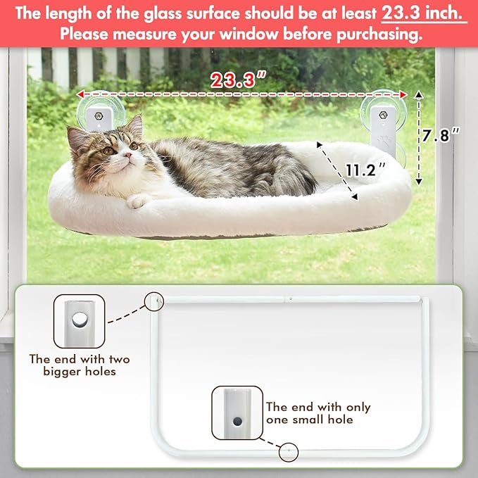 AMOSIJOY Cordless Cat Window Perch, Window Hammock for Cats with 4 Strong Suction Cups, Solid Metal Frame and Soft Cover, Indoor Cat Bed