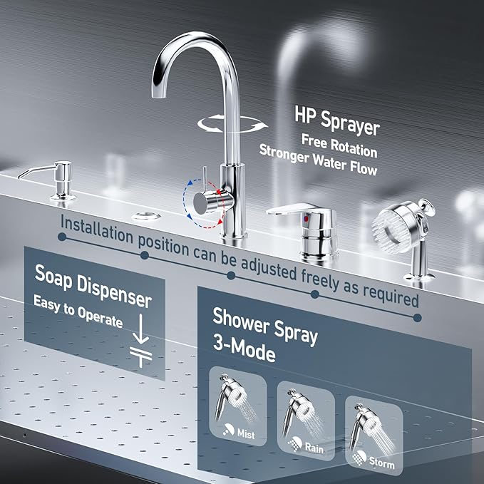 Professional 56" Dog Washing Station, 304 Stainless Steel Dog Bathing Station, Height Adjustable Dog Grooming Tub w/Ramp, Storage Drawer, Dog Bathtub for Large, Medium&Small Dogs (Right Ramp)