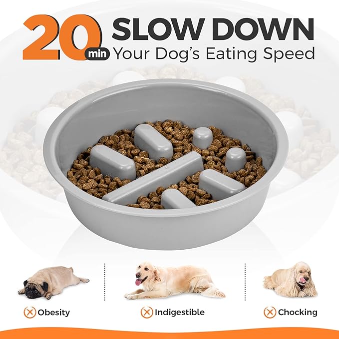 Elevated Dog Bowls with Slow Feeder, 4 Adjustable Heights Raised Dog Bowl Stand with Two 1.3L Stainless Steel Food & Water Bowls, Adjusts to 2.8”, 8.6”, 10.2”, 11.8” for Large Medium, Small Dog & Cats