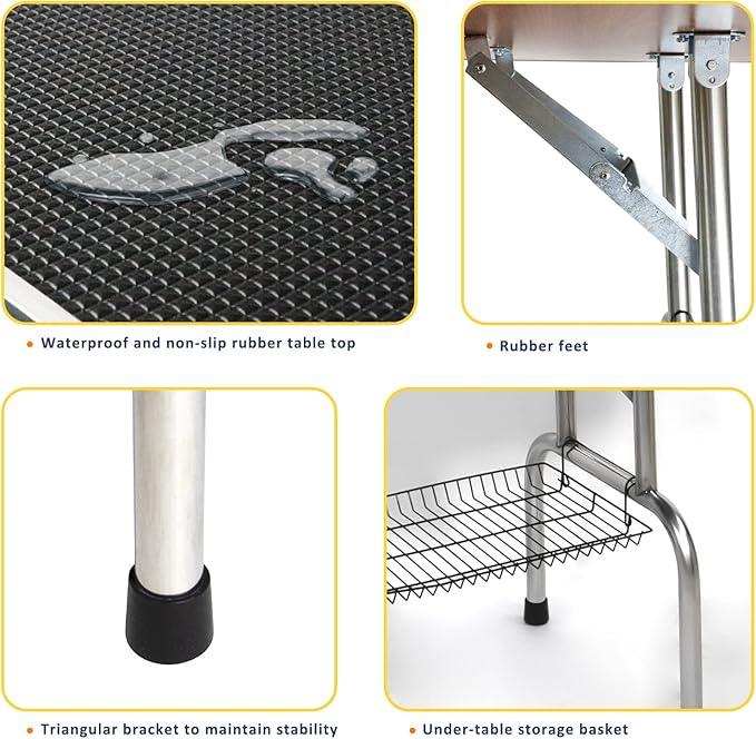 ROOMTEC 36" Dog Grooming Table,Foldable Home Pet Bathing Station with Adjustable Height Arm/Noose/Mesh Tray