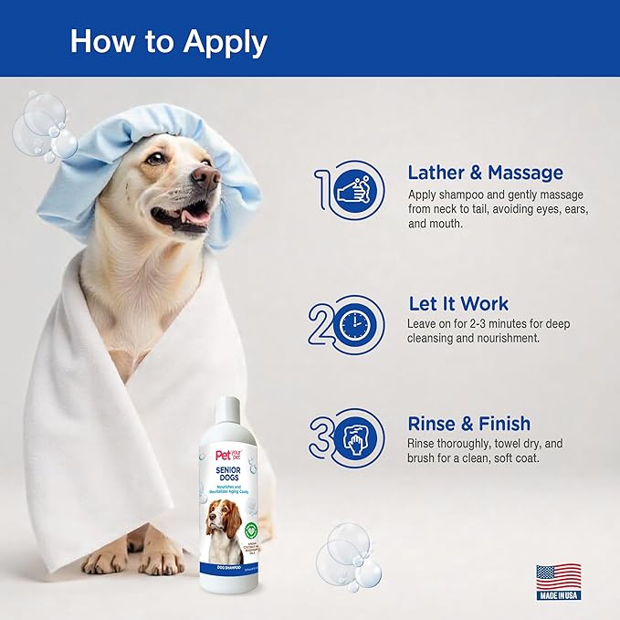 Natural Shampoo for Senior Dogs – Nourishes and Revitalizes Aging Coats with Argan and Coconut Oil for Dry and Sensitive Skin – Hydrating & Soothing Grooming Formula - 16 oz