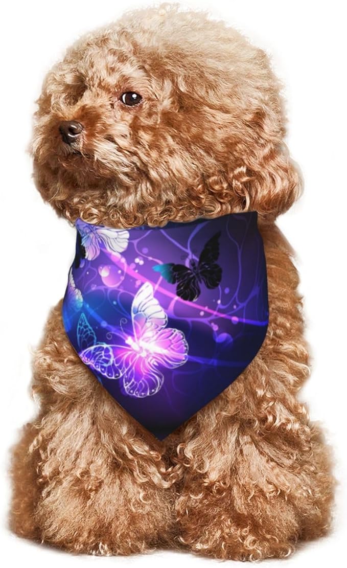 Glowing Night Butterflies Dog Bandana Scarf Triangle Bibs Pet Accessories Cat Kerchief White25 One Size