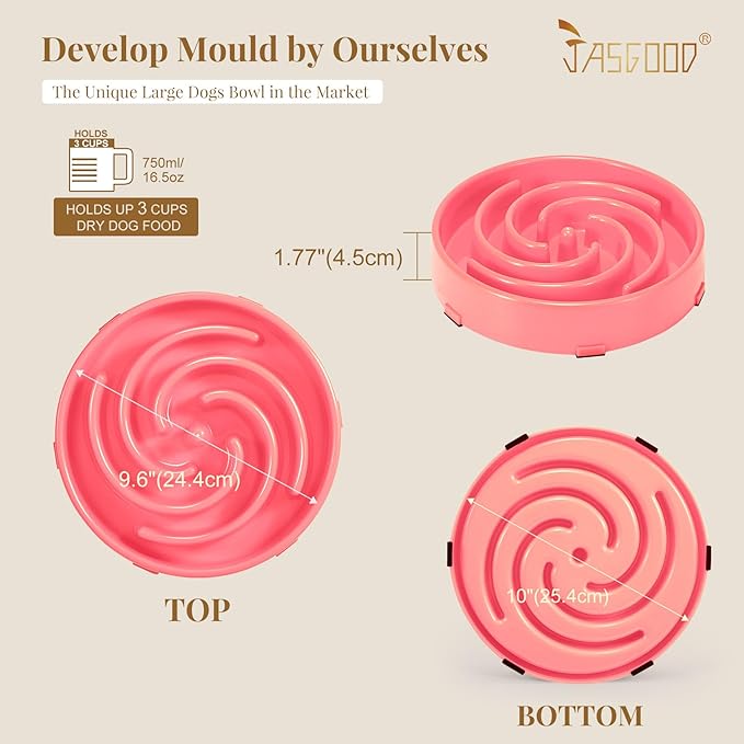 JASGOOD Slow Feeder Dogs Bowl for Large Medium Dogs,Anti-Gulping Pet Slower Food Feeding Bowls Stop Bloat,Preventing Choking Healthy Design Dogs Bowl