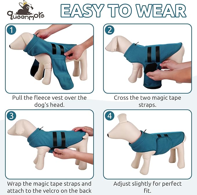 Queenmore XXL Dog Sweaters, Soft Fleece Vest Pullover Dog Jacket with Leash Hole, Warm Winter Dog Clothes Cold Weather Doggy Dachshund Sweater for Large Dogs Cats Boy or Girl (Peacock-Blue, XXL)