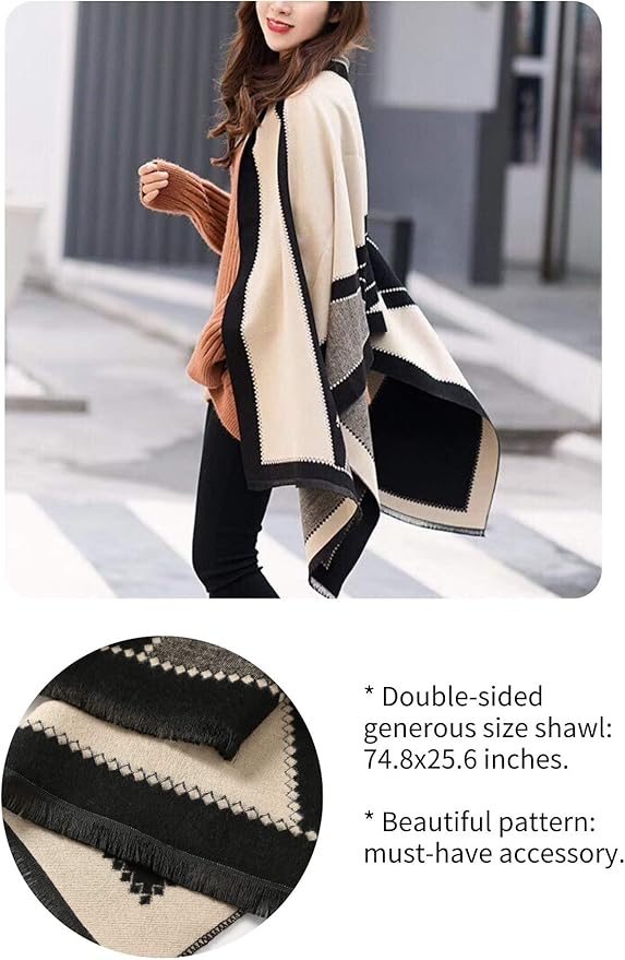 Jeelow Womens Pashmina Shawl Wrap Scarf - Elegant Dressy Evening Poncho Cape for Formal and Wedding Outfits