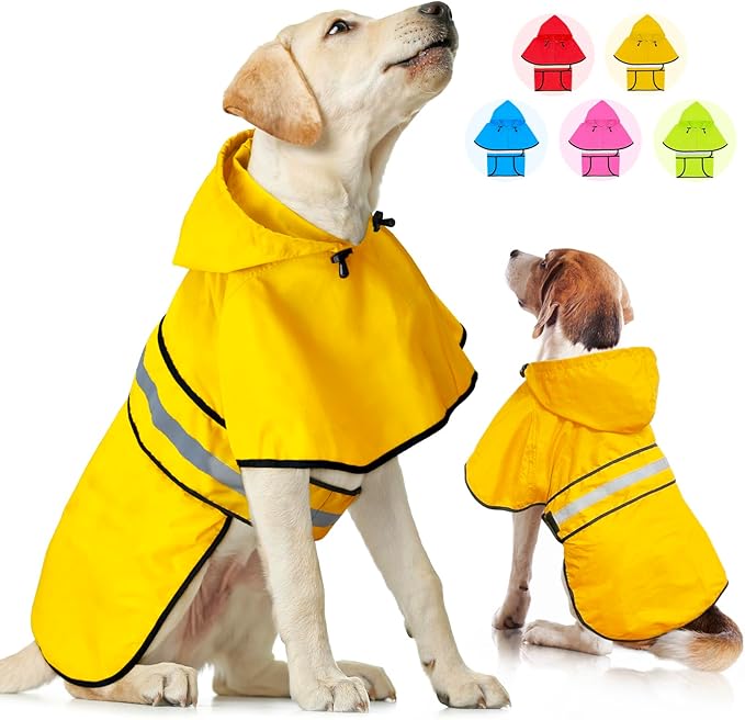 Weesiber Dog Raincoat, Adjustable Waterproof Dog Rain Jacket Poncho with Reflective Strip and Leash Hole, Lightweight Pet Rain Coat for Small to X-Large Dogs (XL, Yellow)