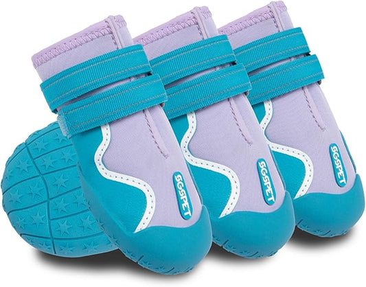 Dog Shoes, Waterproof Dog Boots & Paw Protectors with Anti-Slip Sole, 4pcs/Set Pet Dog Booties, Reflective Dog Shoes for Small Medium Large, Winter Snowy Summer Hot Pavement (Blue, 3# (XS))