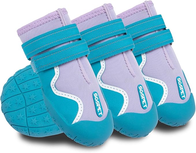 Dog Shoes, Waterproof Dog Boots & Paw Protectors with Anti-Slip Sole, 4pcs/Set Pet Dog Booties, Reflective Dog Shoes for Small Medium Large, Winter Snowy Summer Hot Pavement (Blue, 7# (XL))