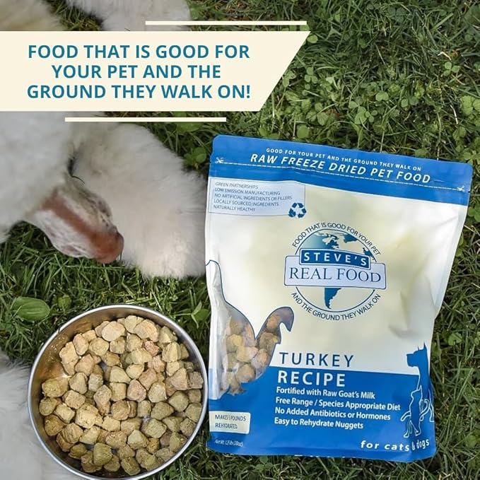 Steve's Real Food Freeze-Dried Raw Nuggets - Turkey Recipe - Raw Pet Food for Dogs and Cats - 20 oz
